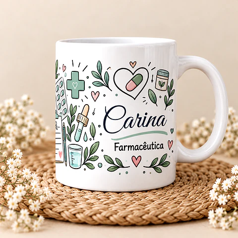 Caneca Personalizada Farmacêutica com Nome | Presente Original para Profissionais de Farmácia