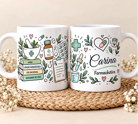 Caneca Personalizada Farmacêutica com Nome | Presente Original para Profissionais de Farmácia