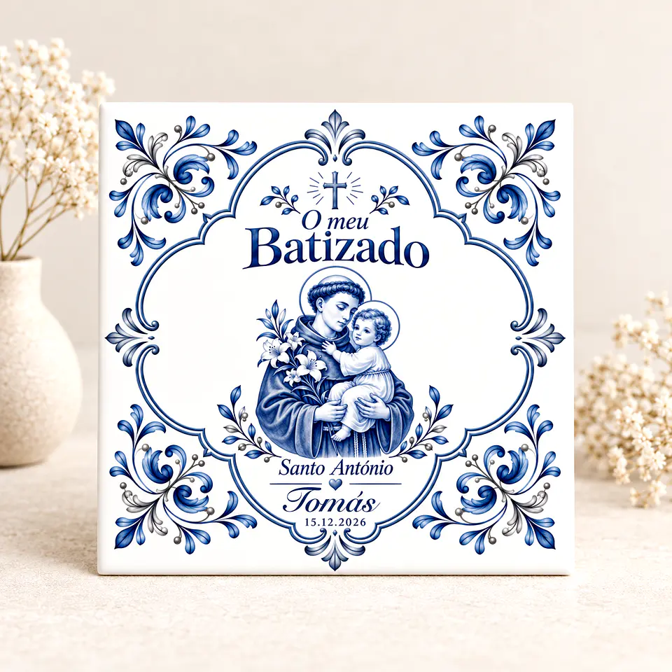 Lembrança de Batizado Personalizada com Santo António – Azulejo com Nome e Data 4