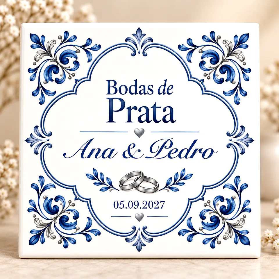 Lembrança de Bodas de Prata Personalizada – Azulejo com Nomes e Data 3