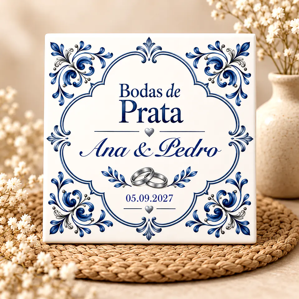 Lembrança de Bodas de Prata Personalizada – Azulejo com Nomes e Data 1