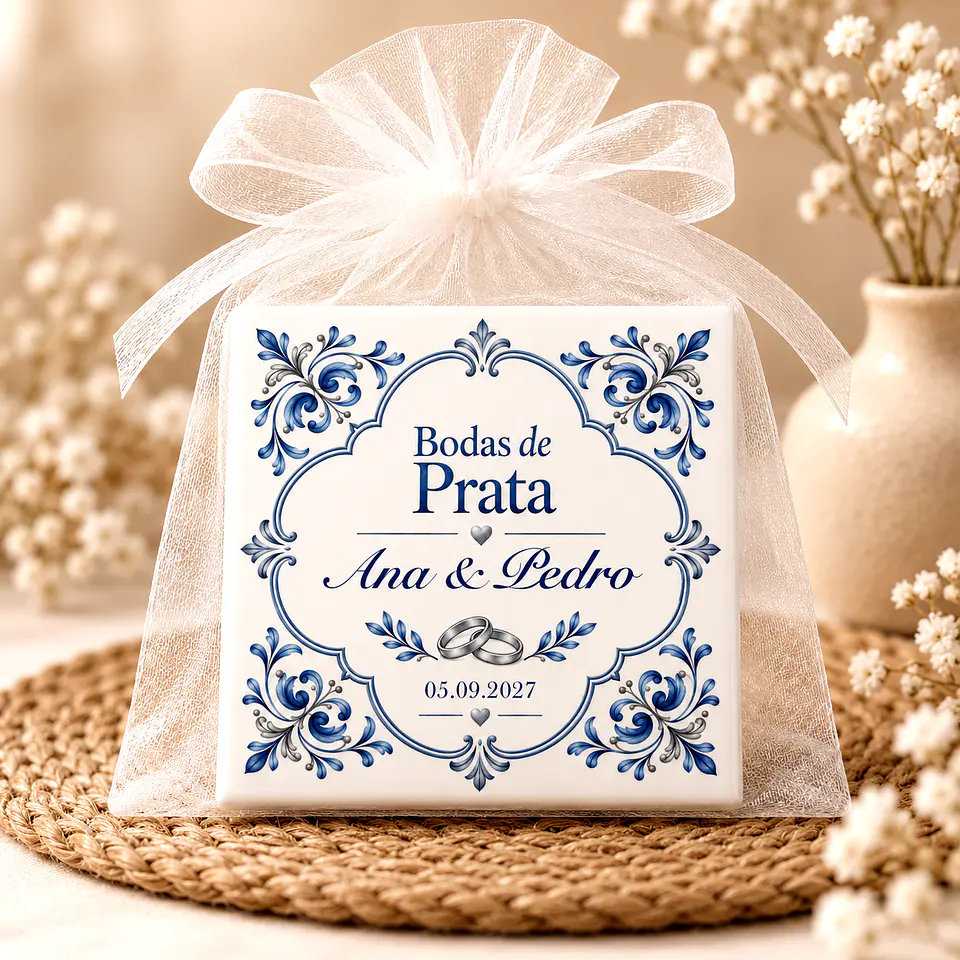 Lembrança de Bodas de Prata Personalizada – Azulejo com Nomes e Data 2