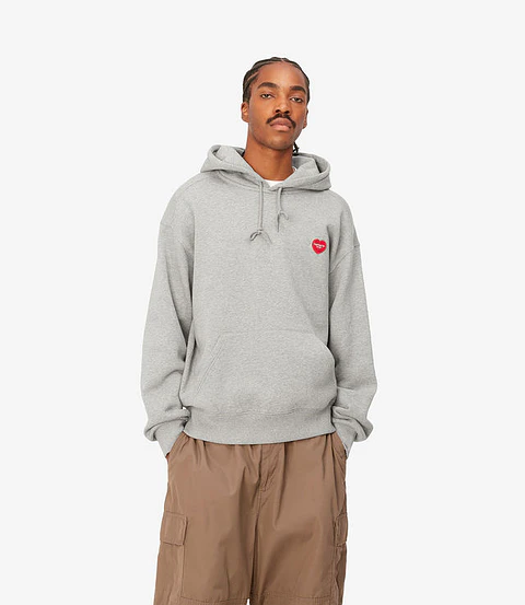 HOODED HEART PATCH SWEAT (GREY HEATHER)