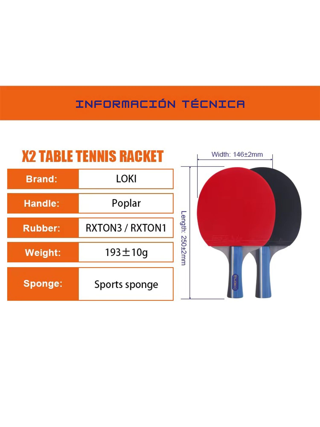 Paleta Tenis De Mesa Loki Kirin X2 Con Gomas Certificadas y Estuche 7