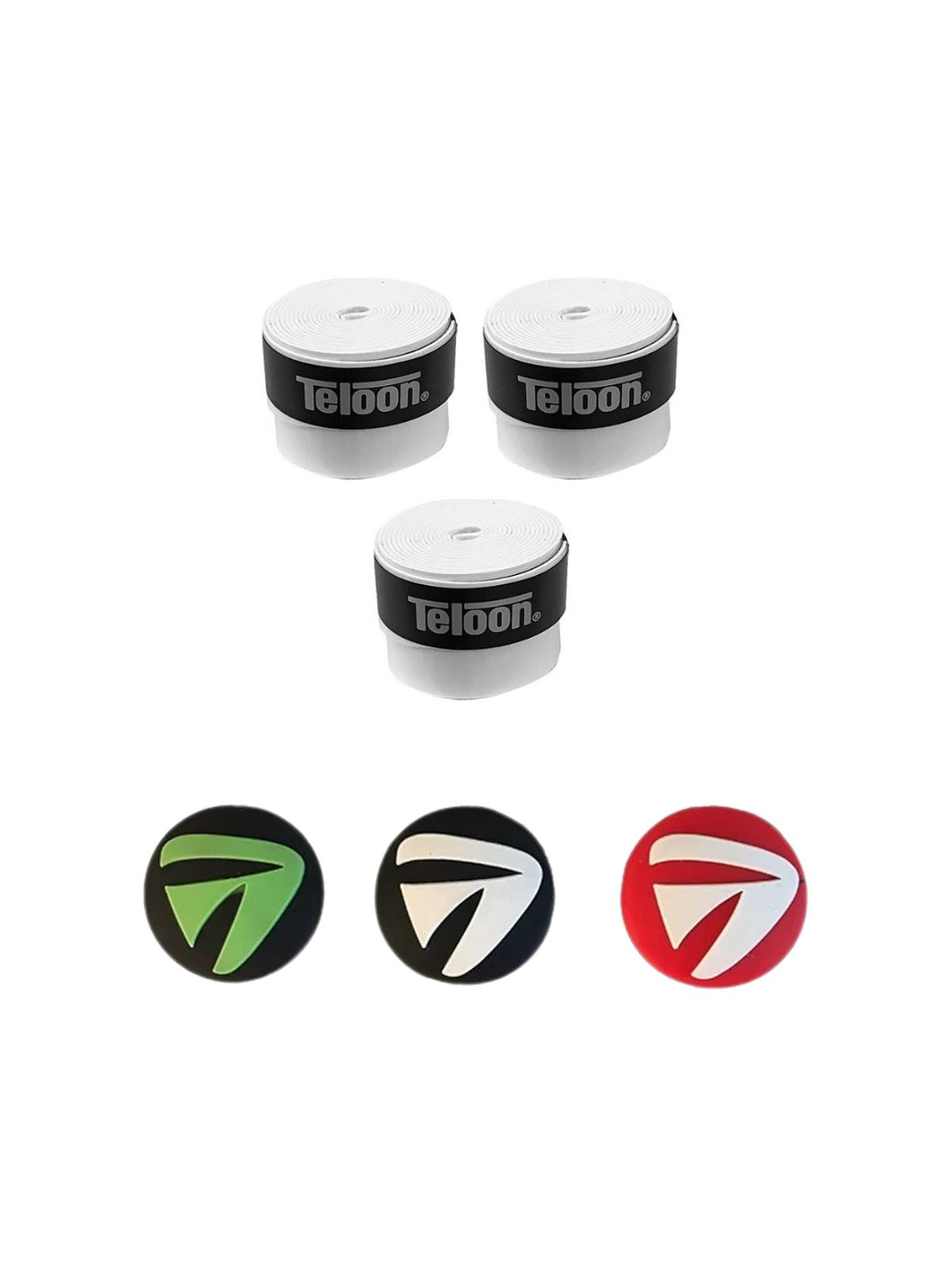 Pack 3 overgrip y 3 antivibradores para tenis 1