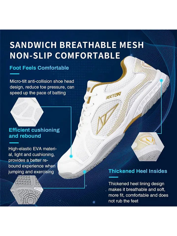 Zapatillas De Tenis De Mesa Loki Rxton 2.0  Blancas Doradas 8