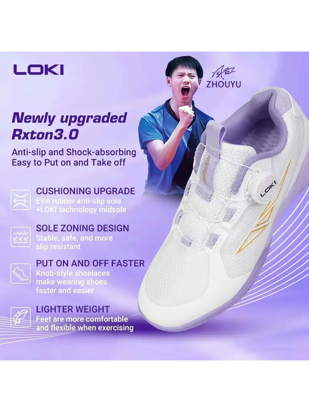 Zapatillas De Tenis De Mesa Loki Rxton 3.0  Sin Cordones 3