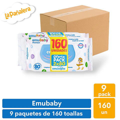 Caja Toallas Húmedas Emubaby con Tapa 160 unidades