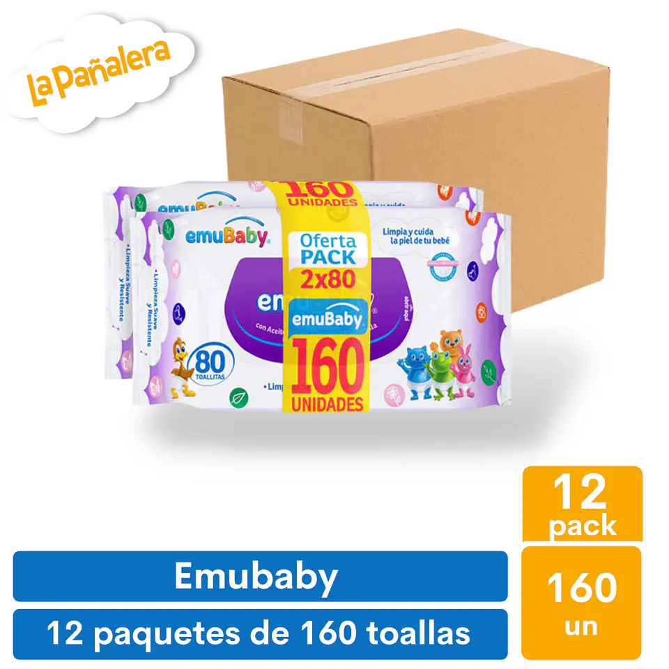 Caja Toallas Húmedas Emubaby Sin Tapa 80u x 24 1