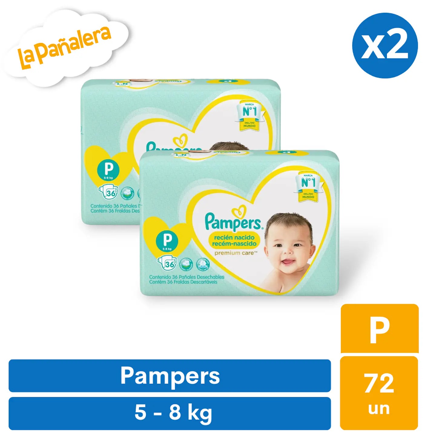 Pañal Pampers Premium Care Talla P 72 unidades 1
