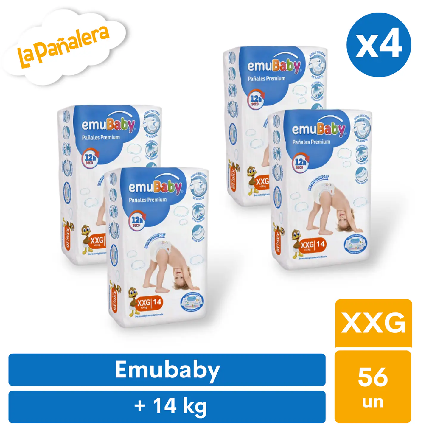 Pañal Emubaby Talla XXG 56 unidades 1