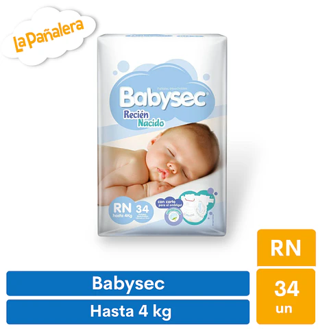 Pañal Babysec Talla Recién Nacido RN 34 unidades