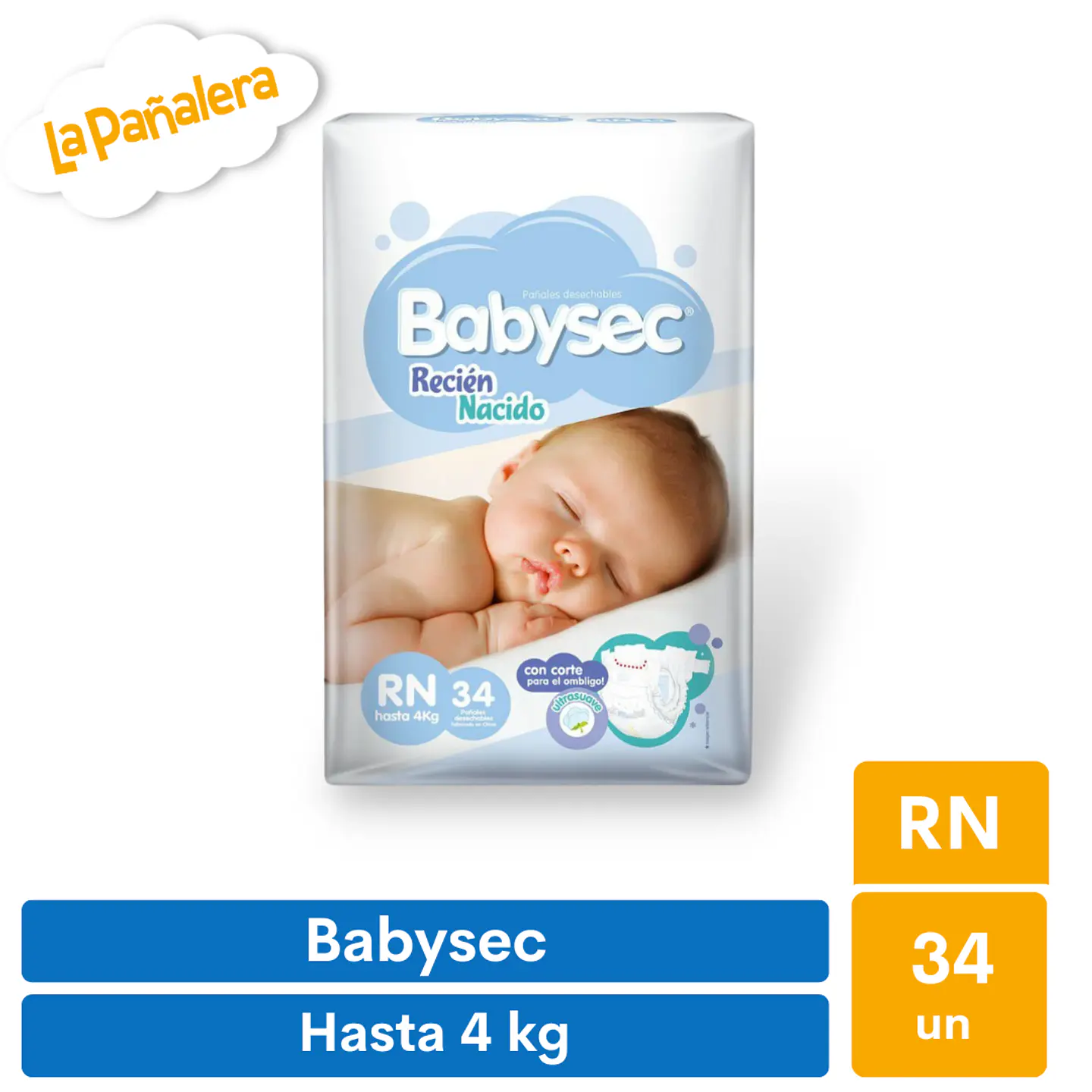 Pañal Babysec Talla Recién Nacido RN 34 unidades 1