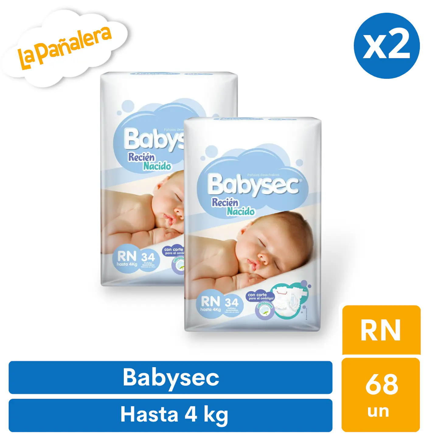 Pañal Babysec Talla Recién Nacido RN 68 unidades 1