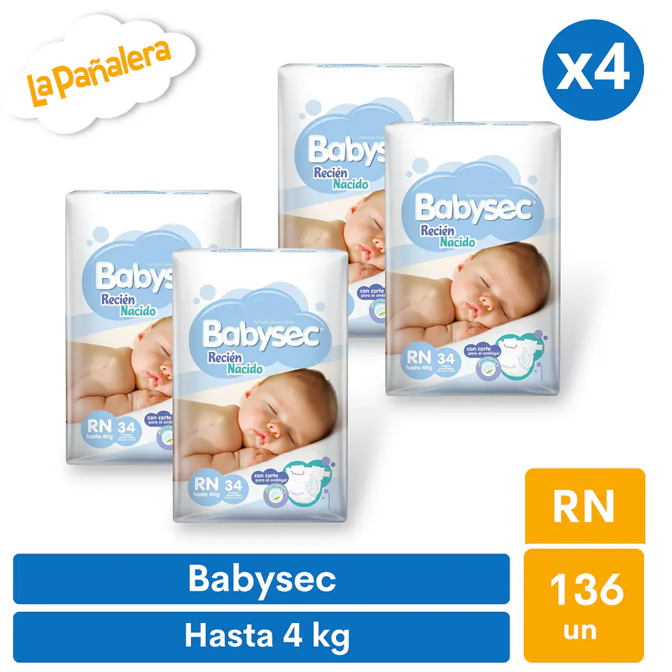 Pañal Babysec Talla Recién Nacido RN 136 unidades 1