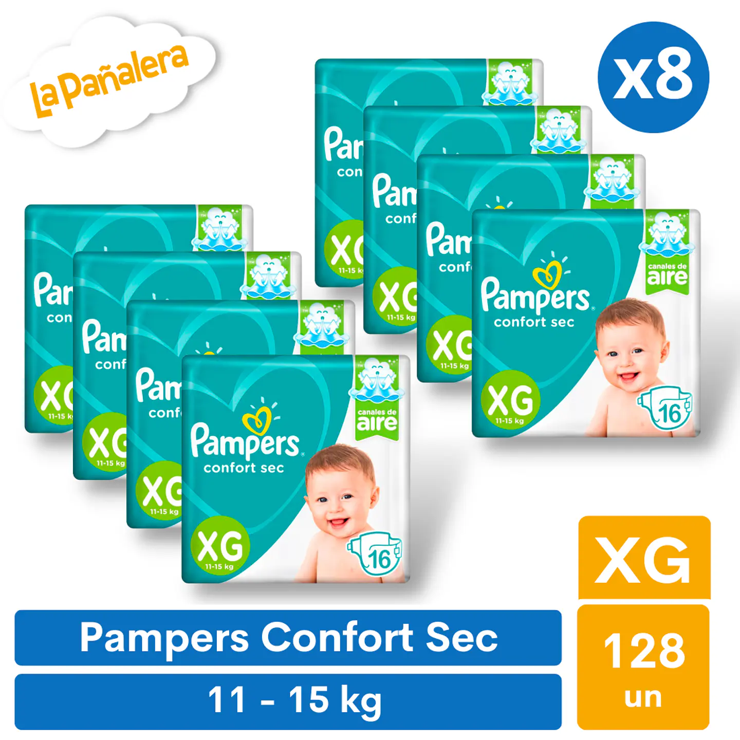 Pañal Pampers Confort Sec Talla XG 128 unidades 1