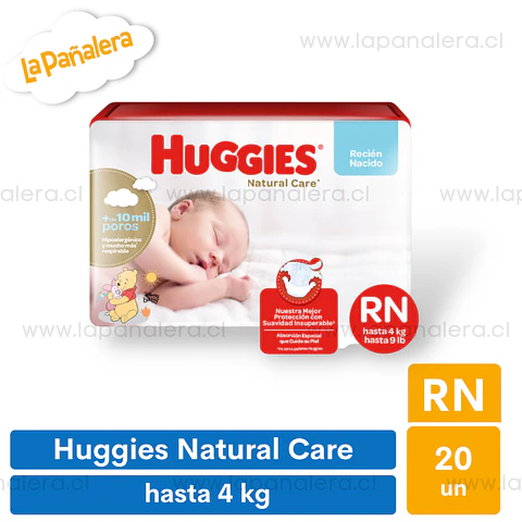 Pañal Huggies Natural Care Talla Recién Nacido RN 20 unidades