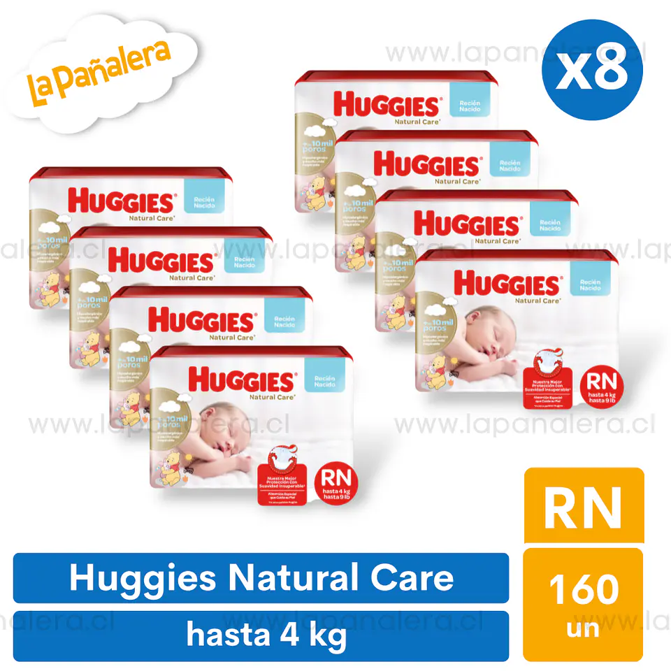 Pañal Huggies Natural Care Talla Recién Nacido RN 160 unidades 1