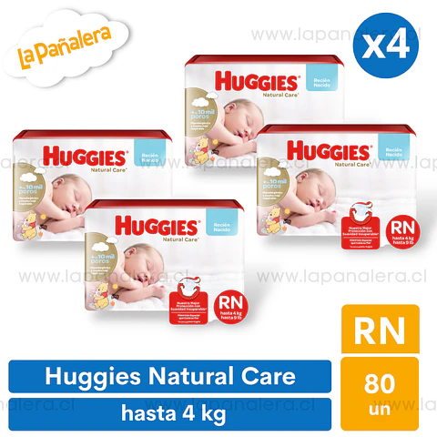 Pañal Huggies Natural Care Talla Recién Nacido RN 80 unidades