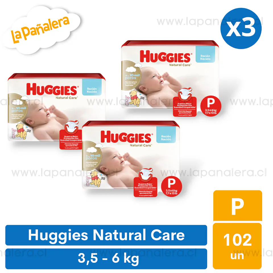 Pañal Huggies Natural Care Talla P 102 unidades 1