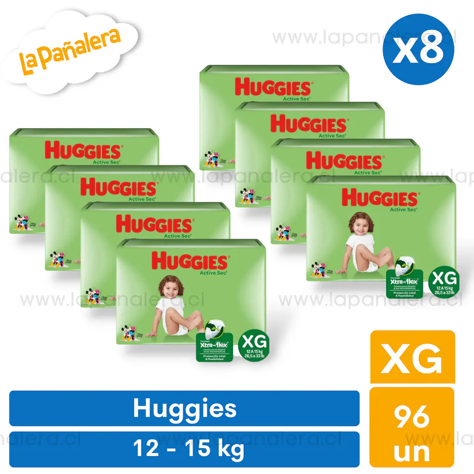 Pañal Huggies Active Sec Talla XG 96 unidades 1