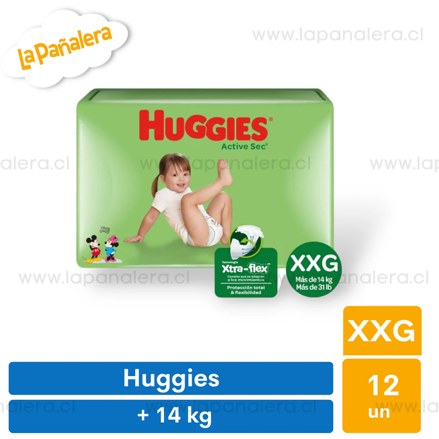 Pañal Huggies Active Sec Talla XXG 12 unidades 1