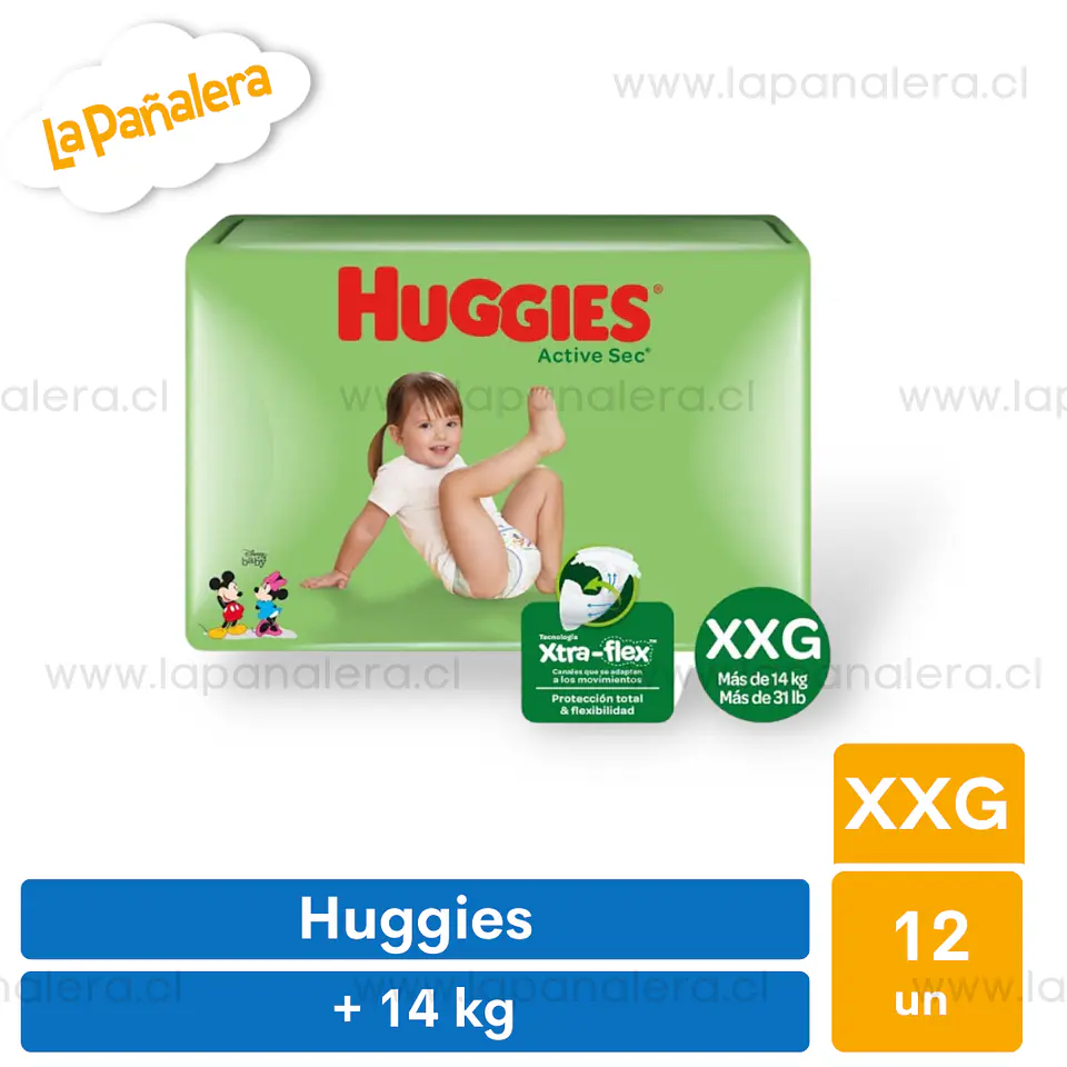 Pañal Huggies Active Sec Talla XXG 12 unidades 1