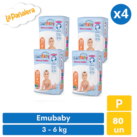 Pañal Emubaby Premium Comfort Talla P 80 unidades