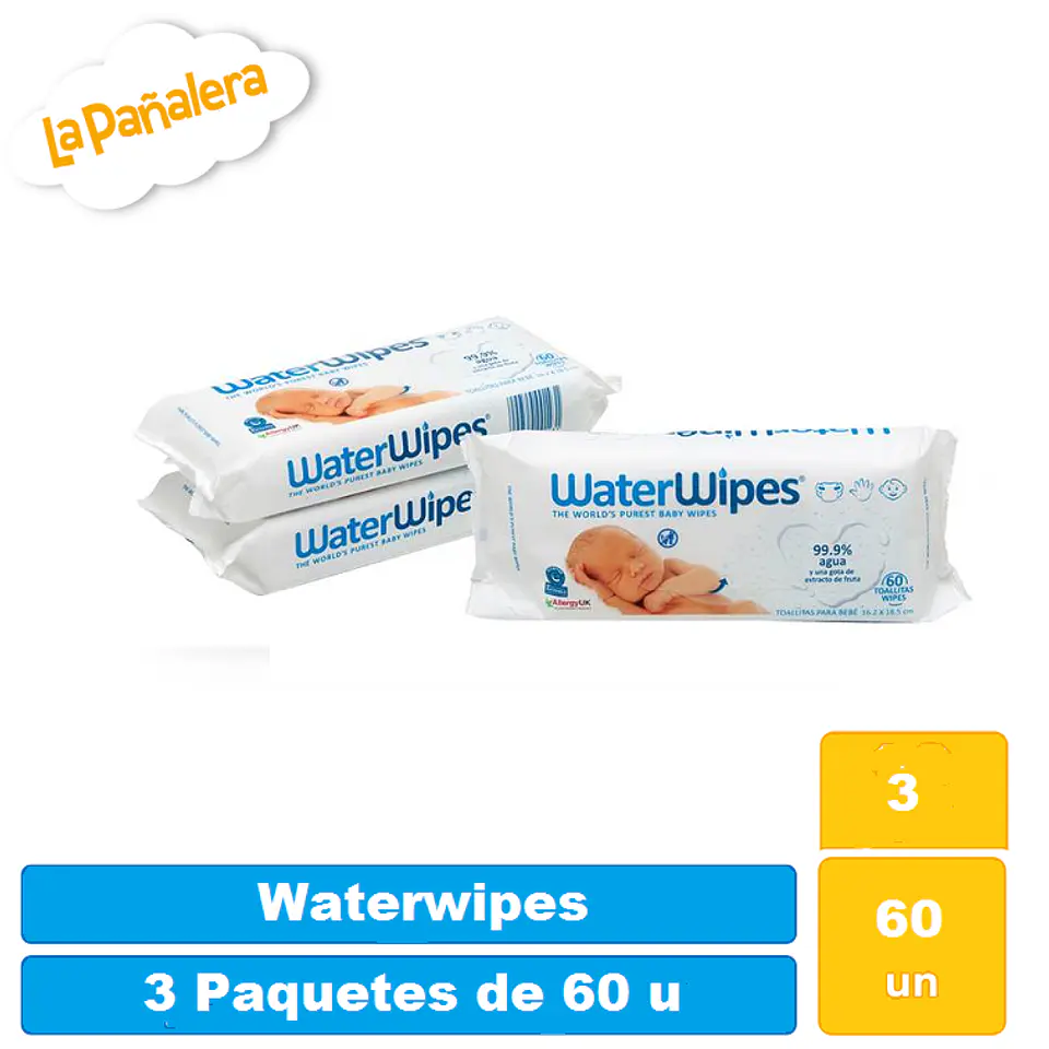 Toallas Húmedas Waterwipes 3 paquetes X 60 toallas  1