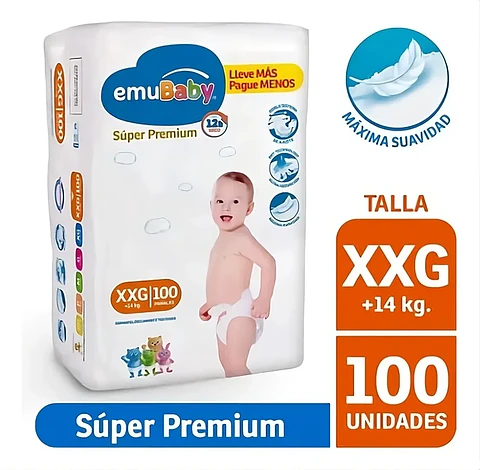 Pañal Emubaby Super Premim Talla XXG 100 unidades