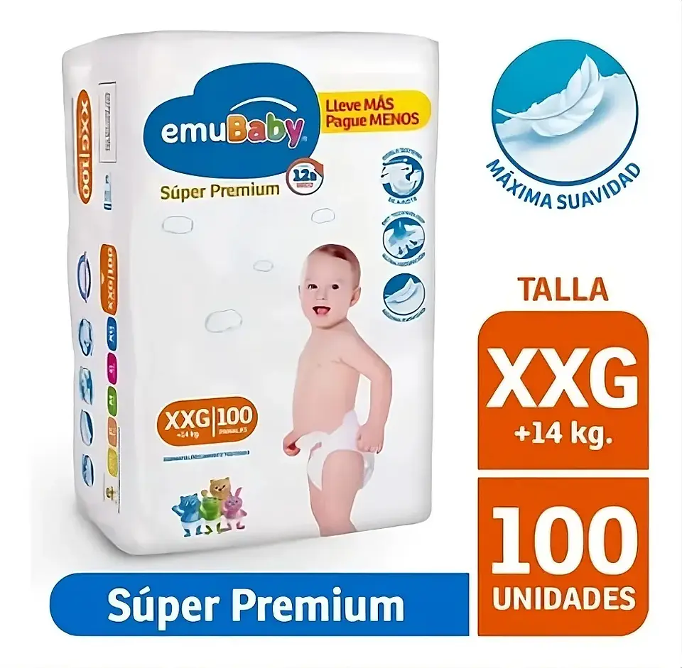 Pañal Emubaby Super Premim Talla XXG 100 unidades 1