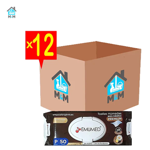 	Caja Toallitas Húmedas adulto Premium – Emumed – 12 Paquetes