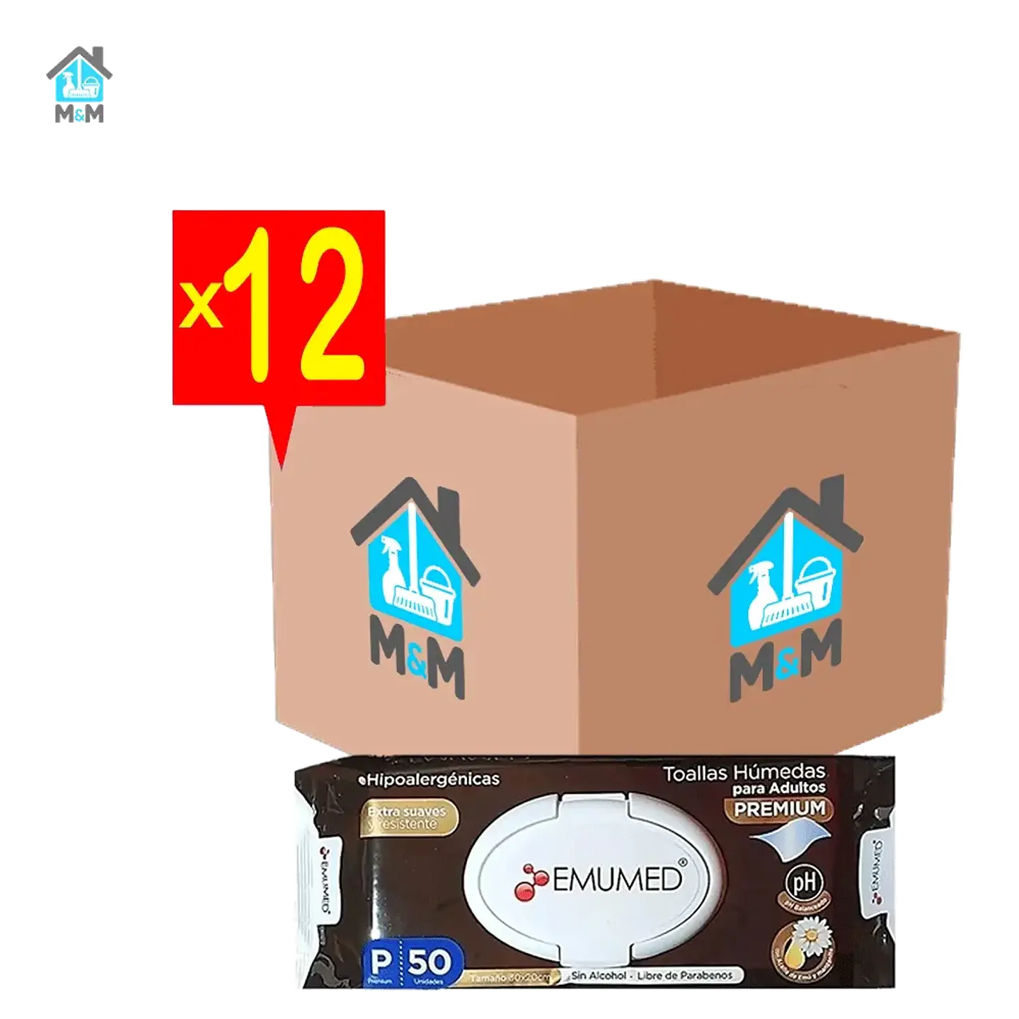 	Caja Toallitas Húmedas adulto Premium – Emumed – 12 Paquetes 1