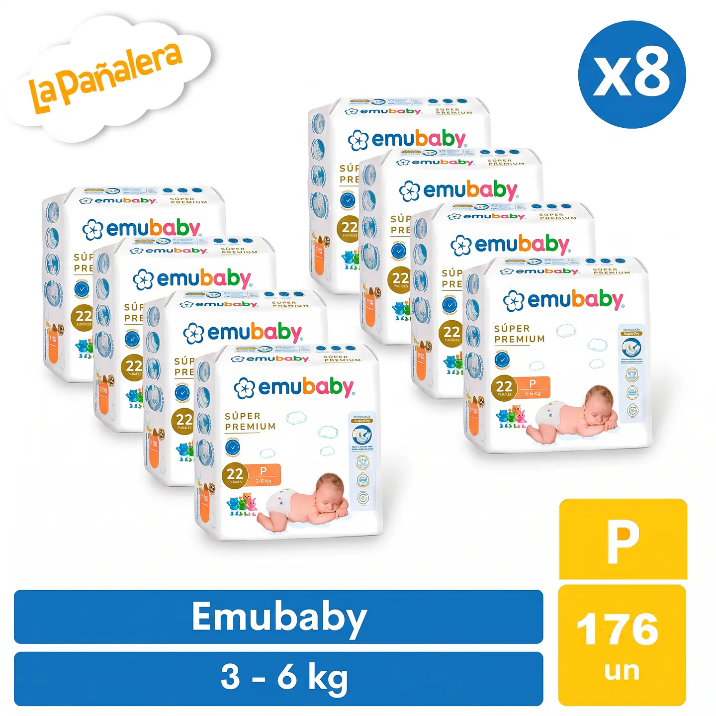 Pañal Emubaby Talla P 176 unidades 1