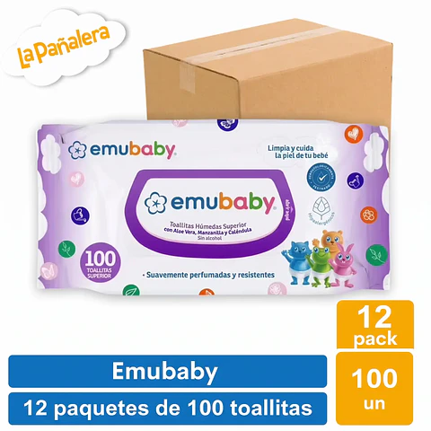 Caja Toallas Húmedas Emubaby Sin Tapa 100u x 12
