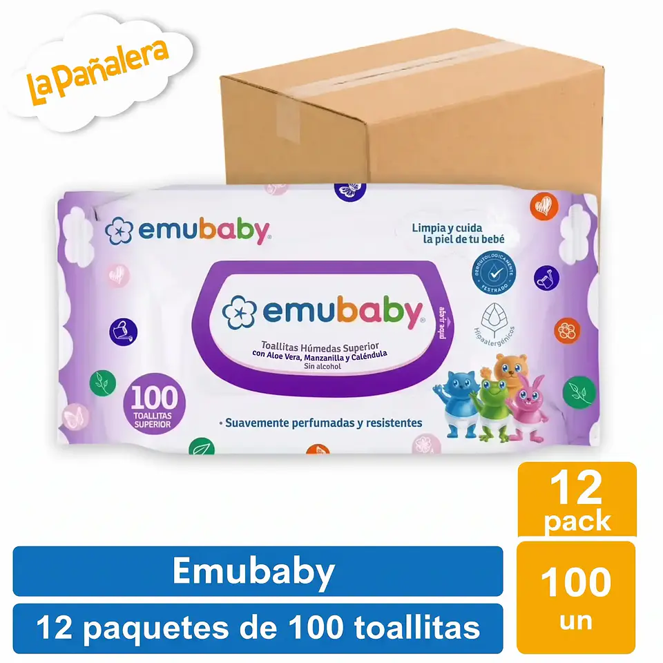 Caja Toallas Húmedas Emubaby Sin Tapa 100u x 12 1