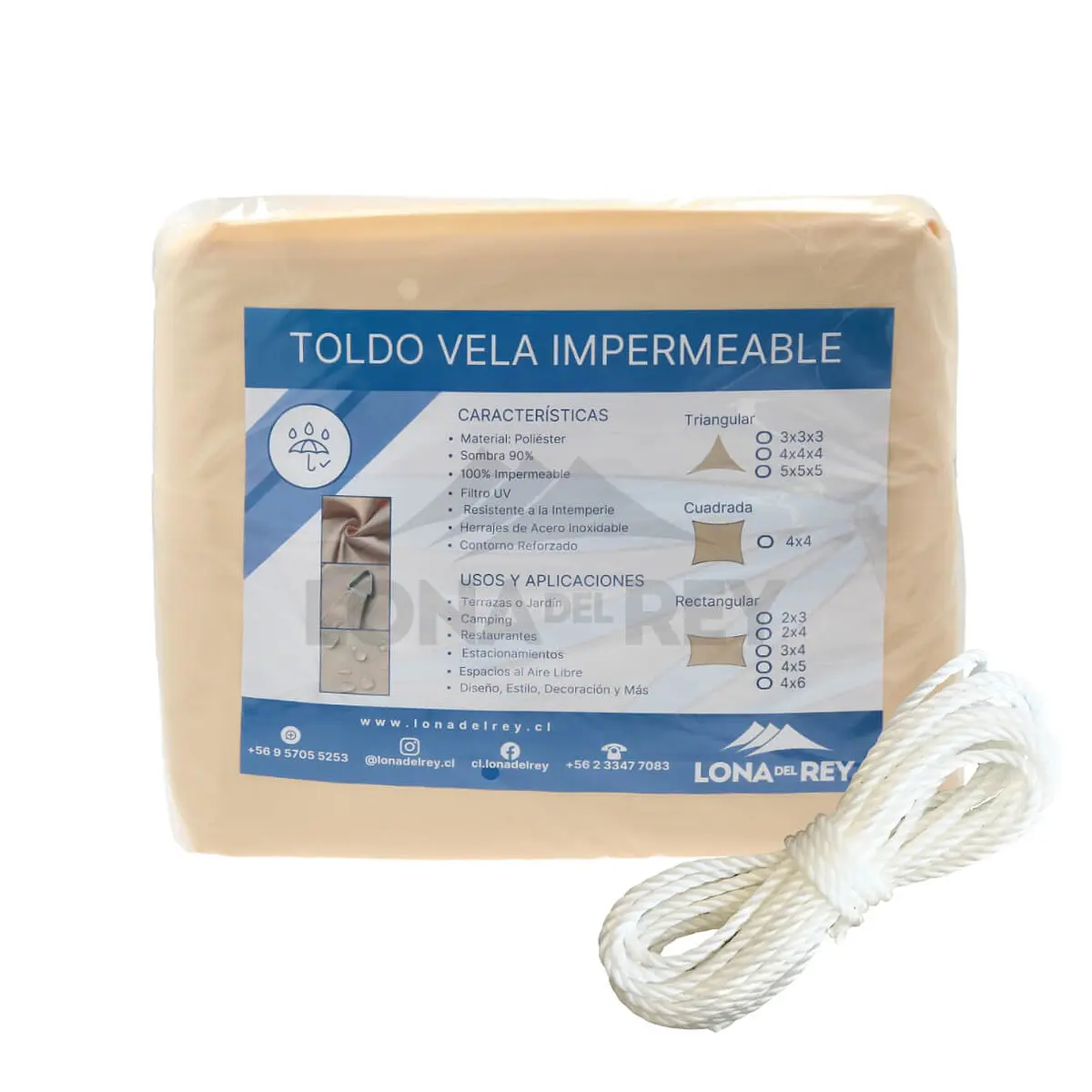 Toldo Impermeable - 4x4 M - Poliéster - Protección UV