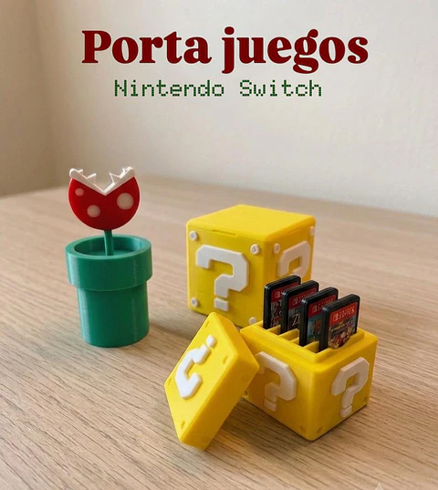 Pack Porta Juegos Nintendo Switch Cubo + Planta Piraña Impreso 3D - Mario Bros