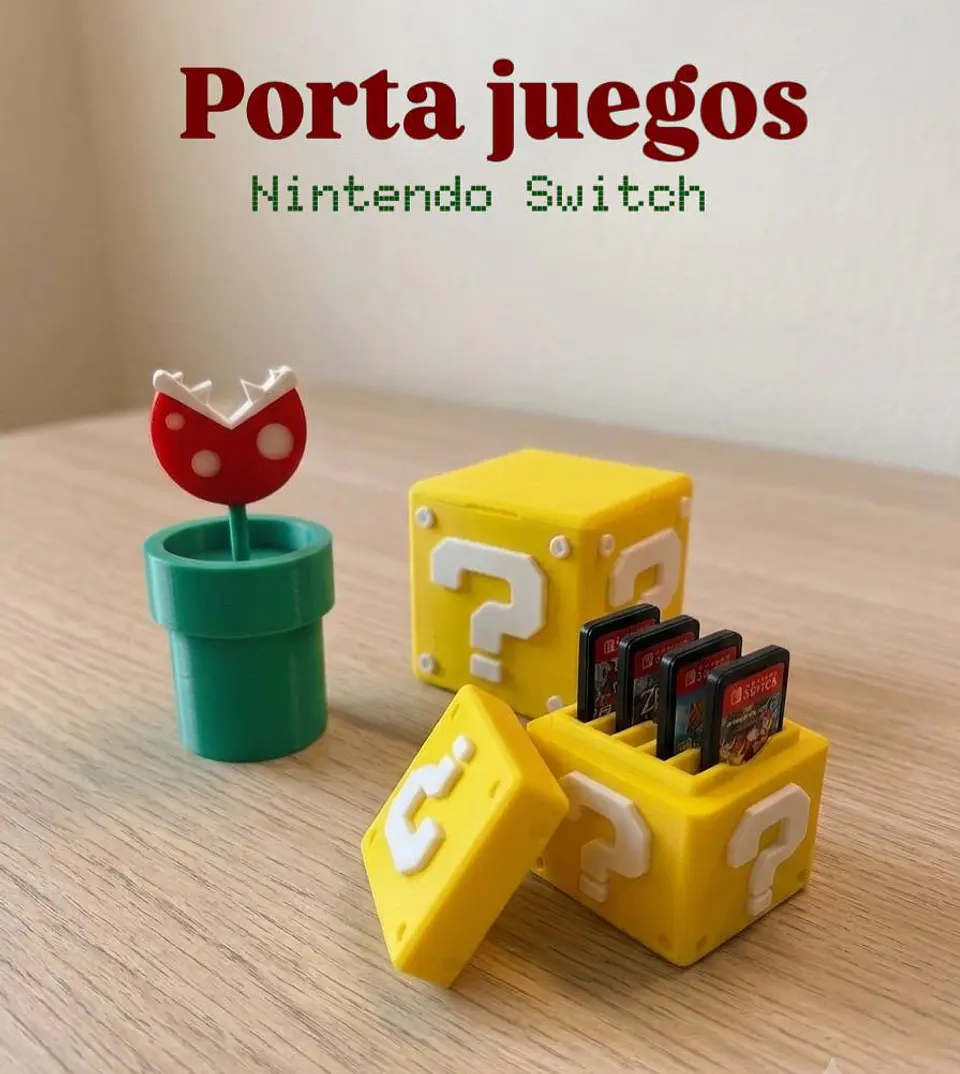 Pack Porta Juegos Nintendo Switch Cubo + Planta Piraña Impreso 3D - Mario Bros 1
