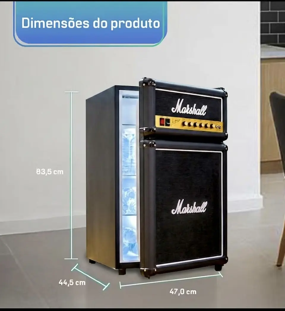 Frigobar 93L Customizado Estilo Marshall — A Estética Clássica do Amplificador Mais Famoso do Mundo com Refrescação De Respeito. 6