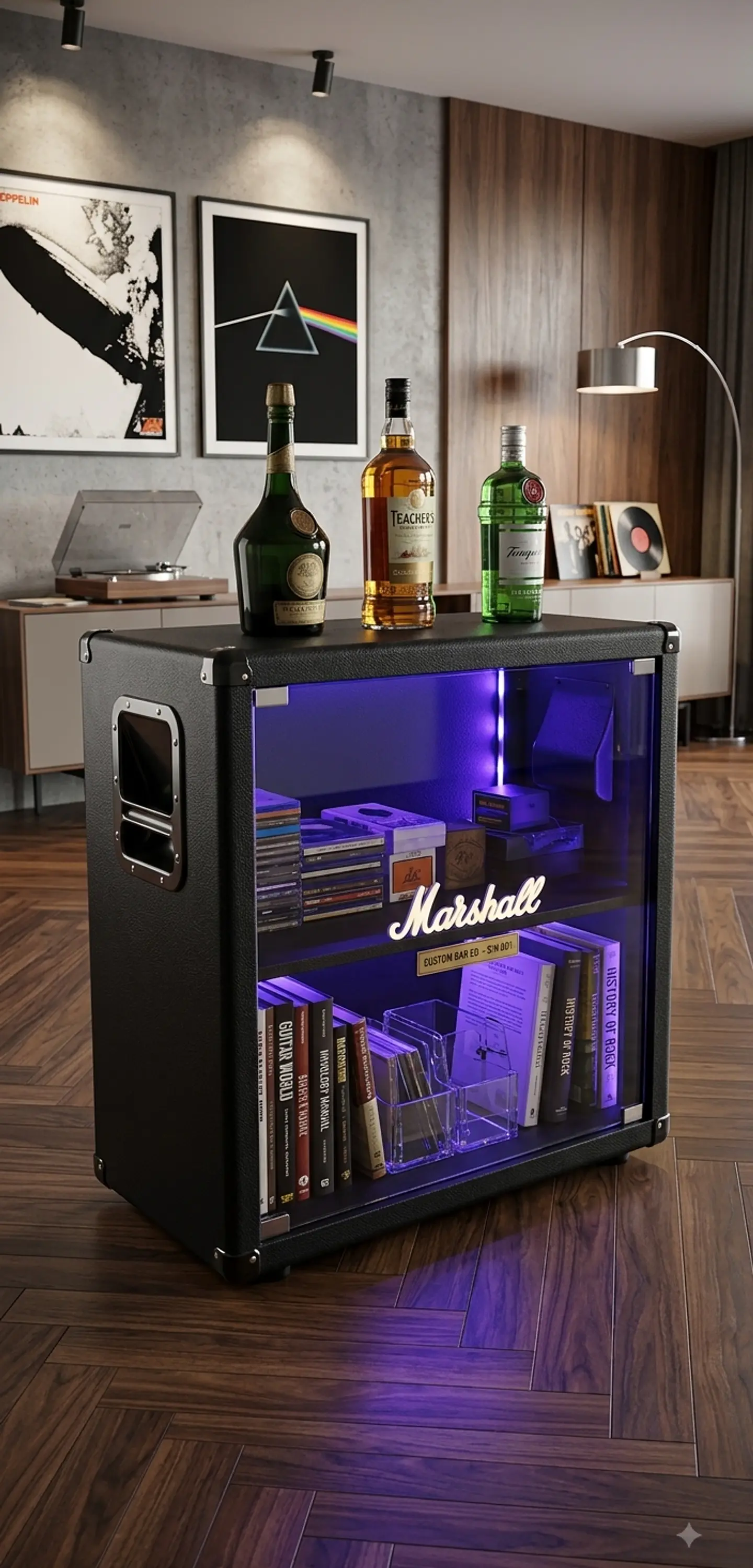 Barzinho Artesanal Estilo Marshall (70x70x35cm) — Porta Transparente em Acrílico, Iluminação Interna em LED e Acabamento de Luxo. 1
