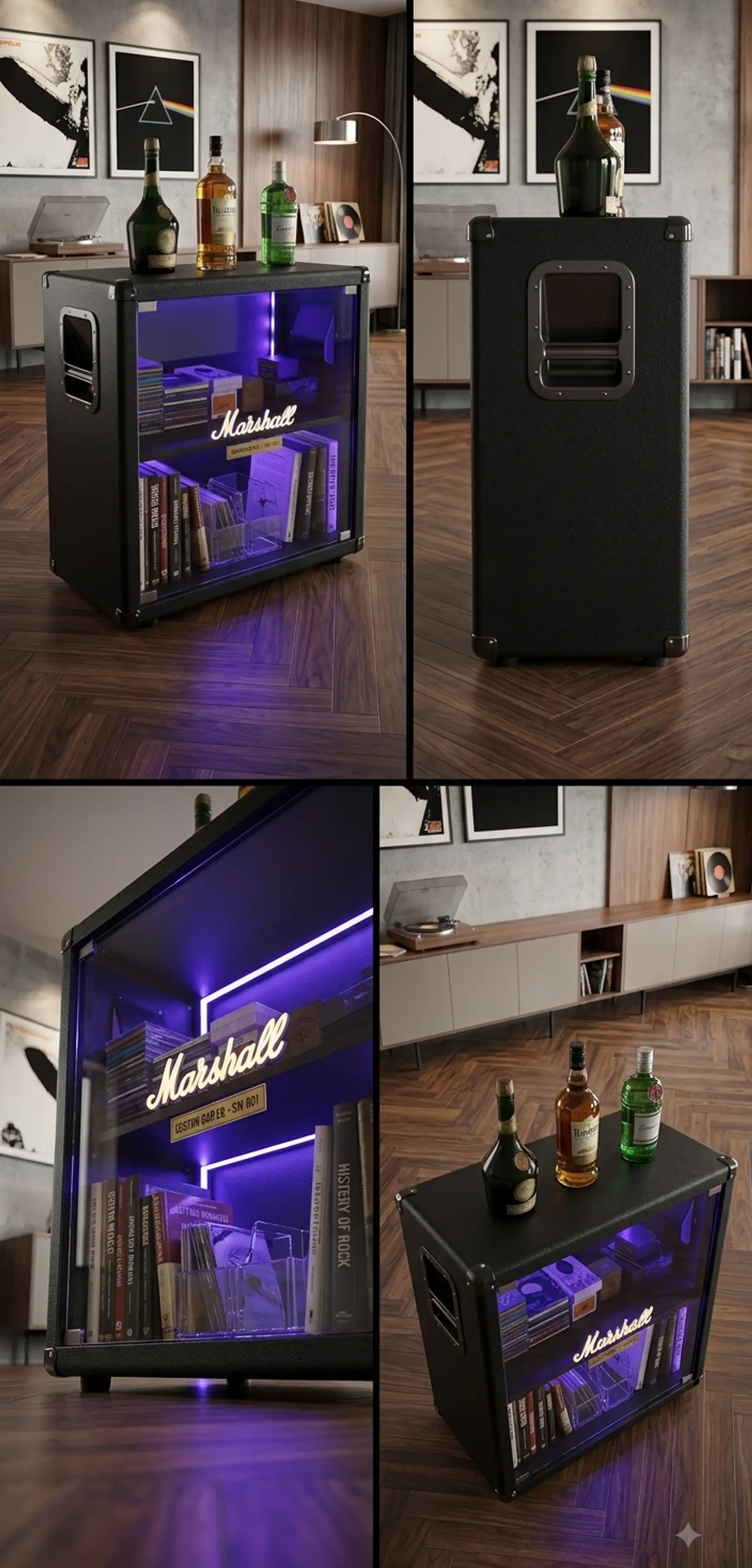 Barzinho Artesanal Estilo Marshall (70x70x35cm) — Porta Transparente em Acrílico, Iluminação Interna em LED e Acabamento de Luxo. 2