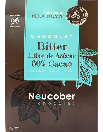 Chocolate Bitter Neucober 60% Cacao Libre de Azúcar 1 Kg.