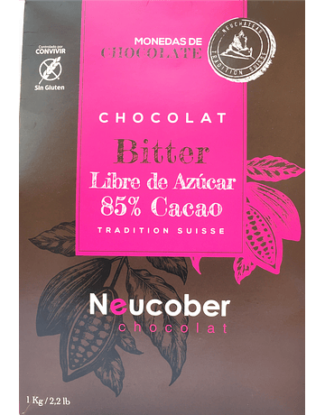 Chocolate Bitter Neucober 85% Cacao Libre de Azúcar 1 Kg.