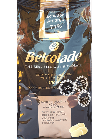 Chocolate Bitter Belcolade en Monedas 71% Cacao 1 Kg.
