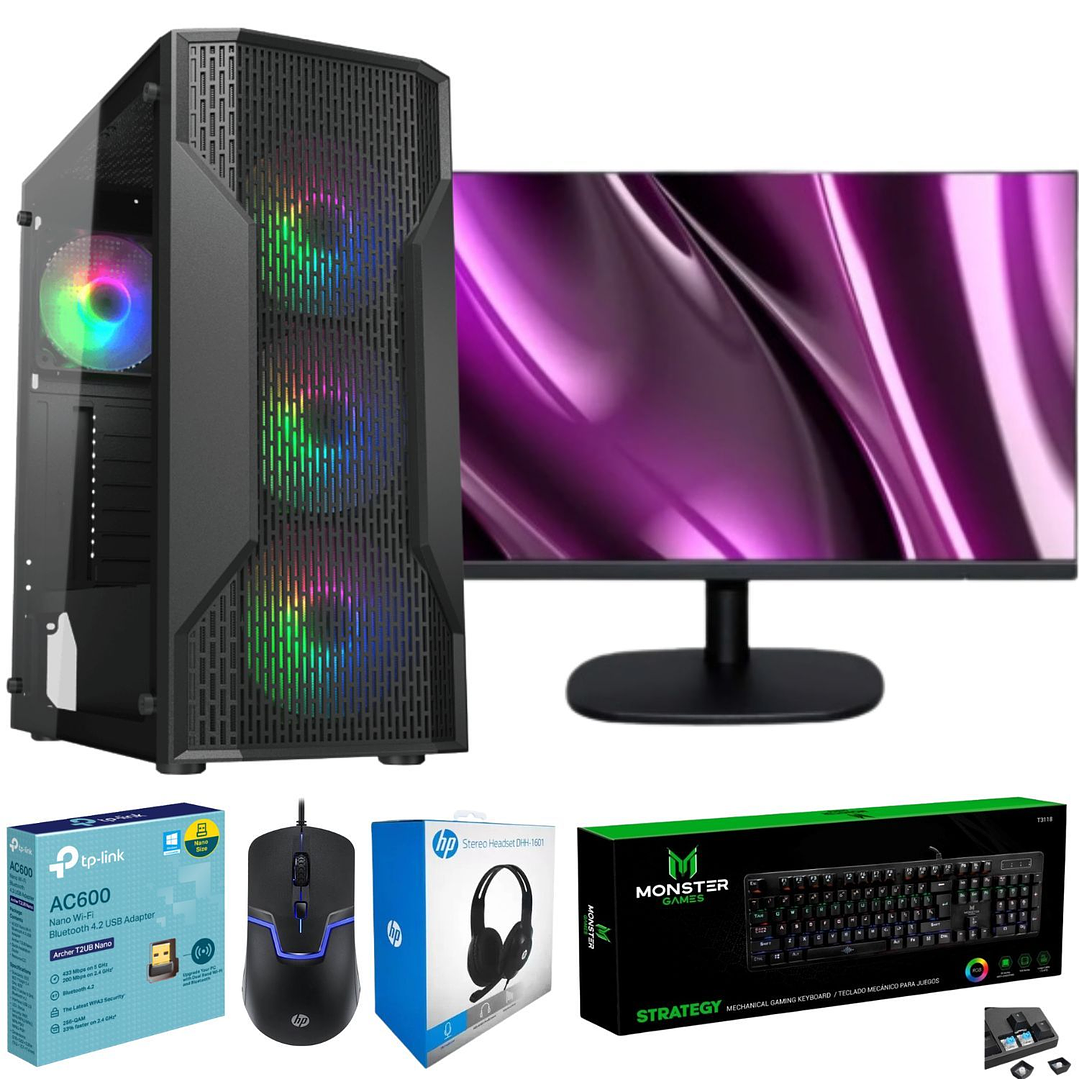 PC Gamer Completo - Ryzen 5 3400G - 16GB RAM - 480GB SSD - Monitor 24