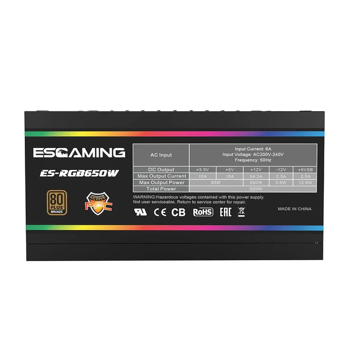 Fuente de Poder ESGAMING 650W 80 PLUS Bronze No Modular 3