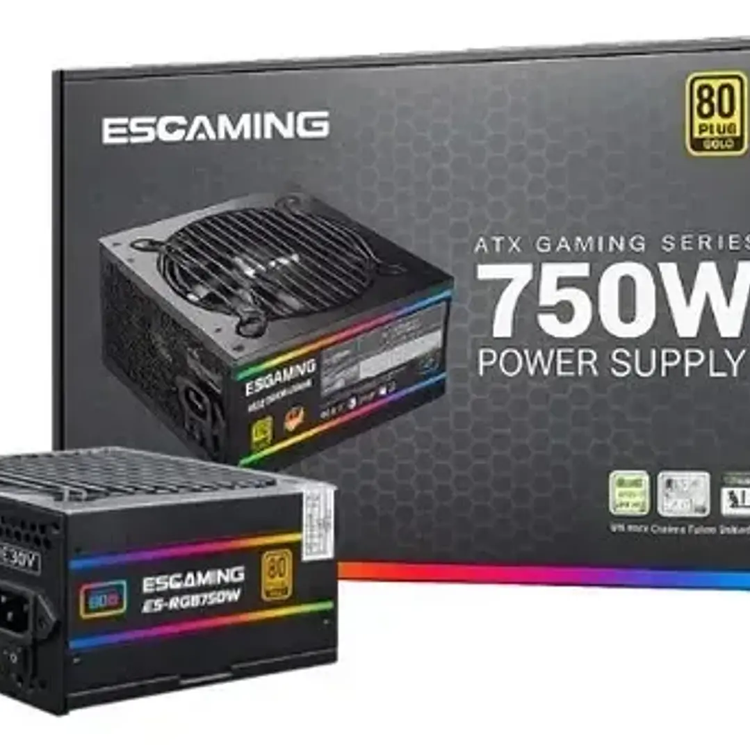 Fuente de Poder ESGAMING 750W 80 Plus Gold No modular RGB 1