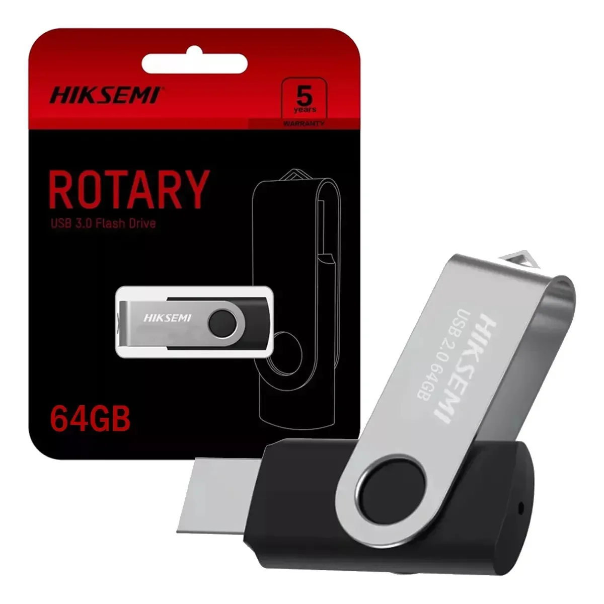 Pendrive Hiksemi M200S 64GB USB 2.0 Rotativo Metálico