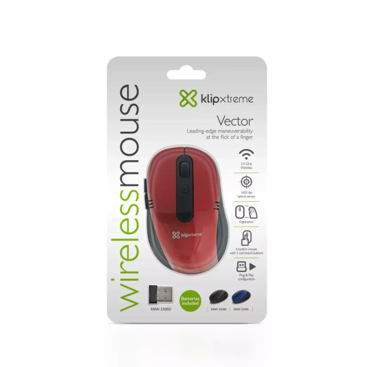 Mouse Klip Xtreme Vector KMW-330RD Inalámbrico 2.4 GHz 6 botones